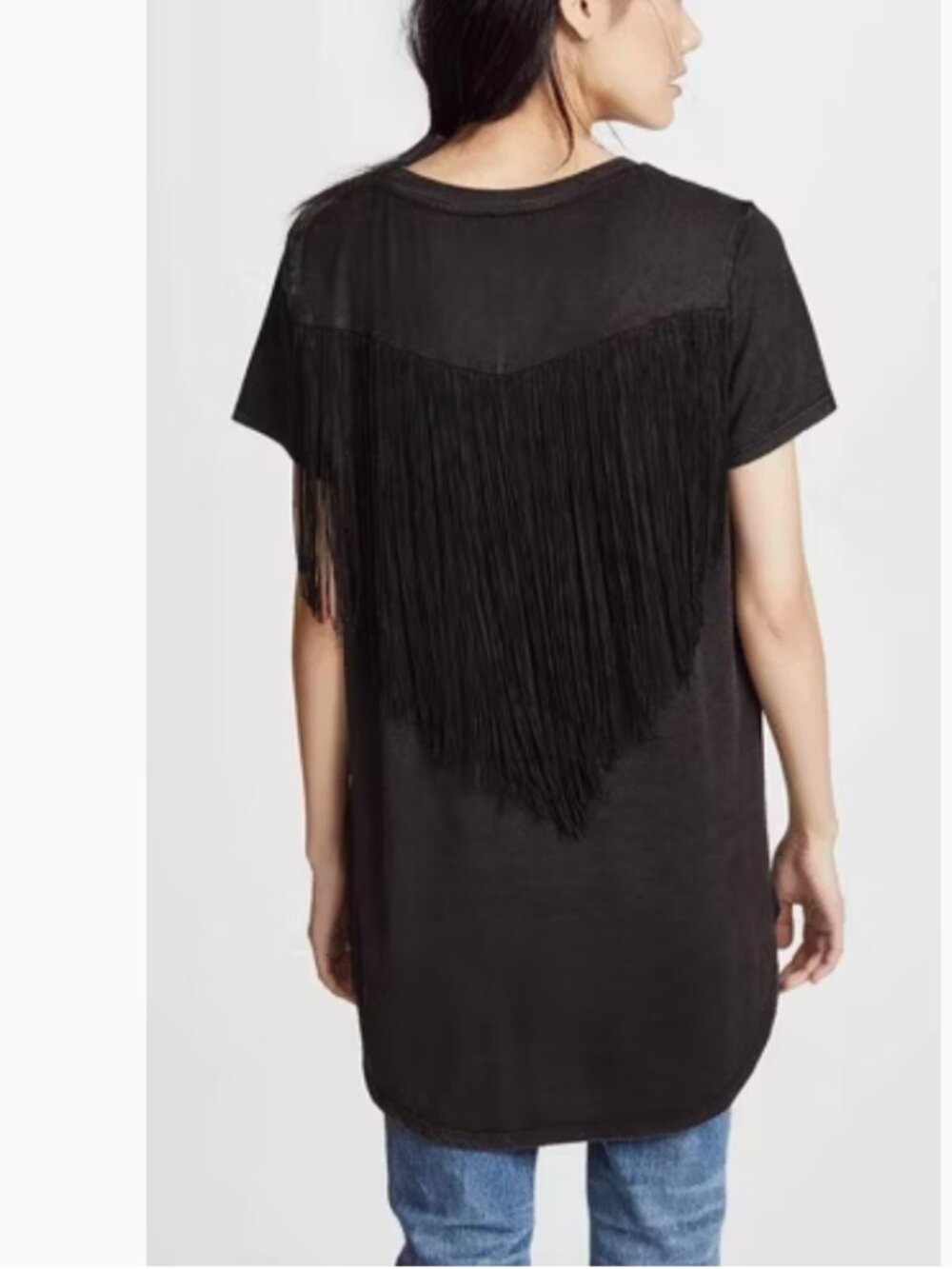 Haute Hippie Fringe Boho Western Faded Black Embroidered Nashville tee M - Picture 14 of 15
